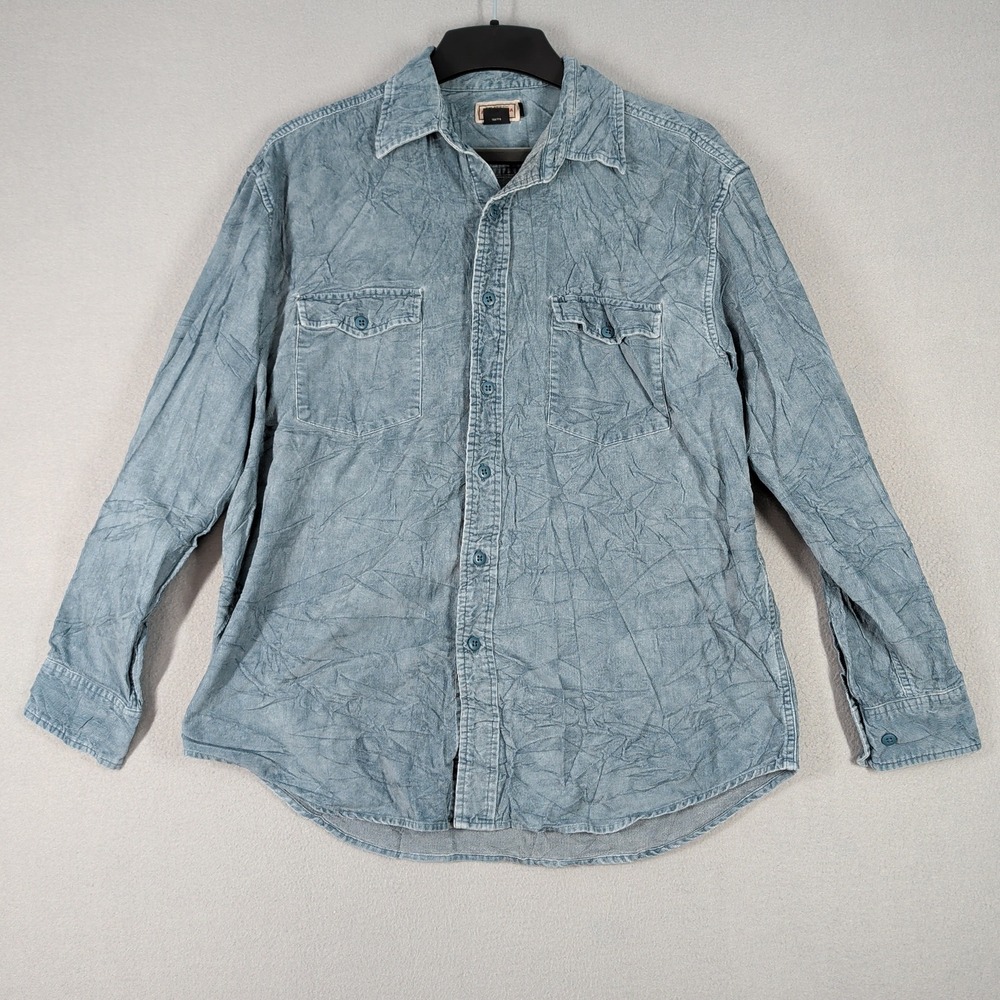 Arizona Jean Co Mens Corduroy Button Down Shirt Medium Blue Long Sleeve Cotton